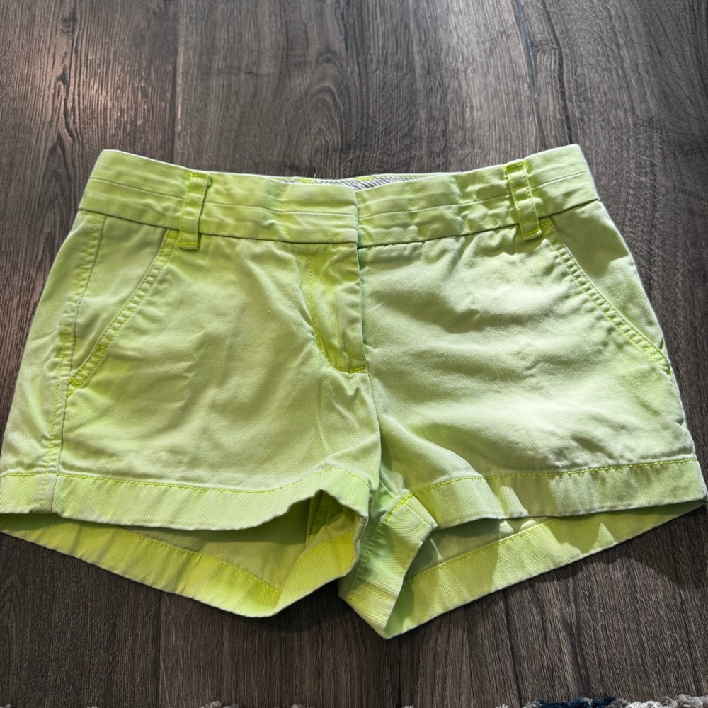 J. Crew 100% cotton Lime green neon Shorts size 0 chino broken in